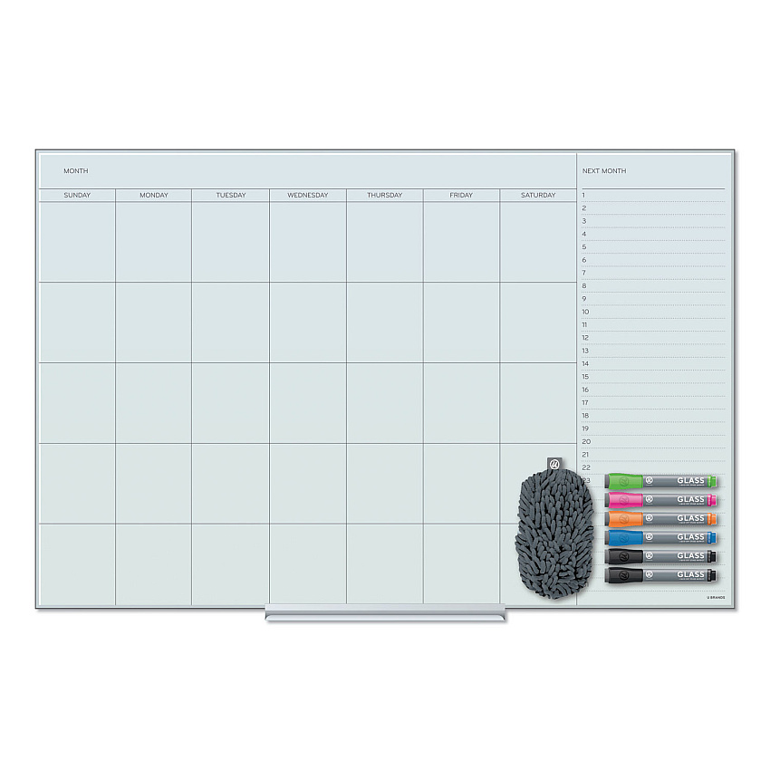 U Brands Floating Glass Dry Erase Undated One Month Calendar, 36 x 24, White (3967U0001)