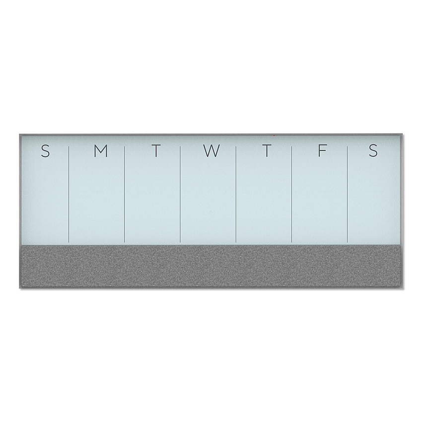 U Brands 3N1 Magnetic Glass Dry Erase Combo Board, 35 x 14.25, Week View, White Surface and Frame (3199U0001)