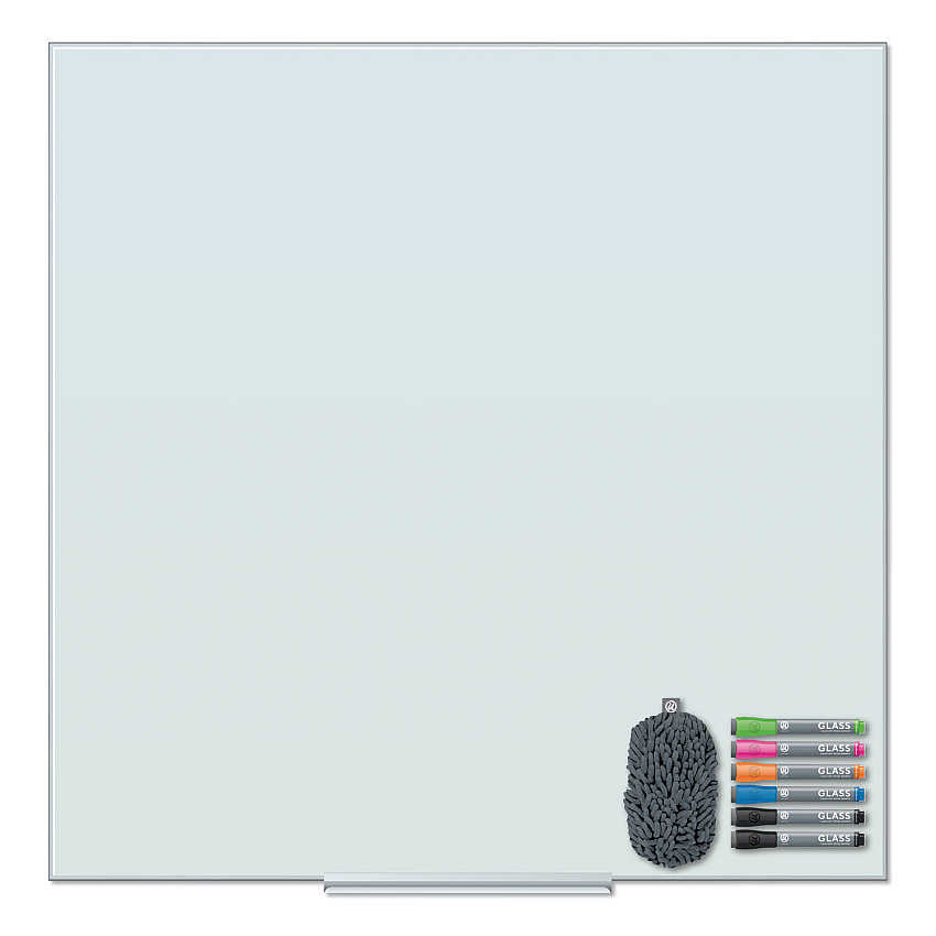 U Brands Floating Glass Dry Erase Board, 36 x 36, White (3976U0001)