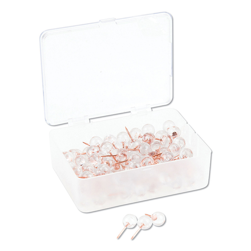 U Brands Fashion Sphere Push Pins, Plastic, Clear/Rose Gold, 7/16", 100/Pack (3089U0624)