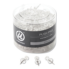 U Brands Standard Push Pins, Plastic, Clear, 7/16", 200/Pack (658U0824)