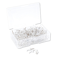 U Brands Standard Push Pins, Plastic, Clear, Silver Pin, 7/16", 200/Pack (3088U0624)