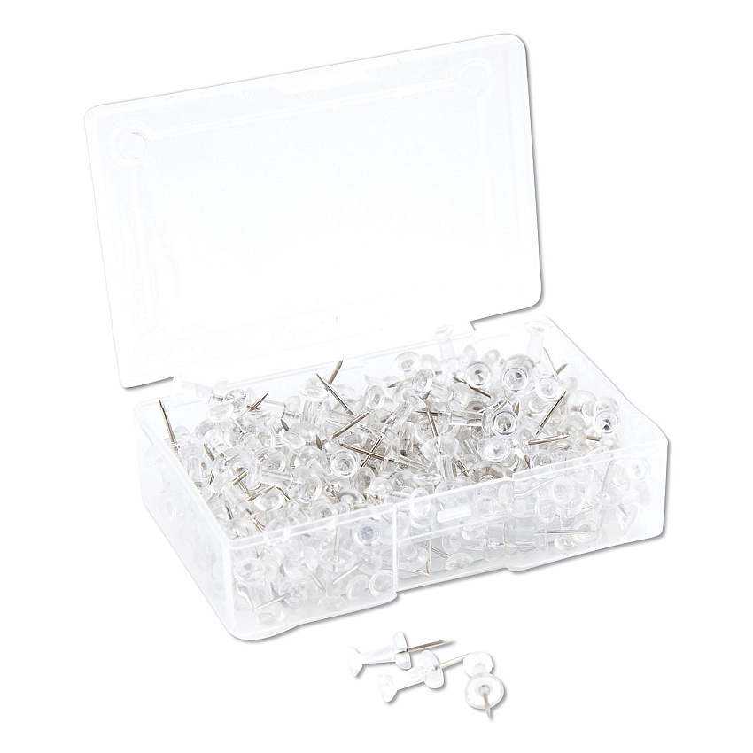 U Brands Standard Push Pins, Plastic, Clear, Silver Pin, 7/16", 200/Pack (3088U0624)