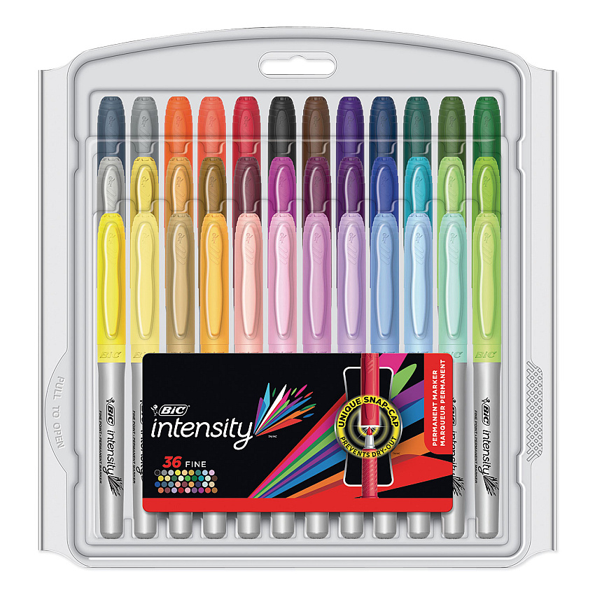 BIC Intensity Fine Tip Permanent Marker Value Pack, Fine Bullet Tip, Assorted Colors, 36/Set (GXPMP361ASST)