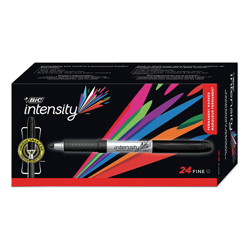 BIC Intensity Fine Tip Permanent Marker Value Pack, Fine Bullet Tip, Black, 24/Pack (GPM241BK)