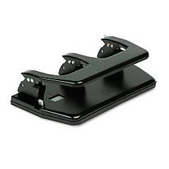 Master 20-Sheet Heavy-Duty Three-Hole Punch, Oversized Handle, 9/32" Holes, Steel, Black (MP3)