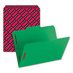 Smead Top Tab Colored Fastener Folders, 2 Fasteners, Letter Size, Green Exterior, 50/Box (12140)