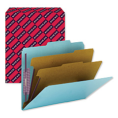 Smead Six-Section Pressboard Top Tab Classification Folders with SafeSHIELD Fasteners, 2 Dividers, Letter Size, Blue, 10/Box (14030)