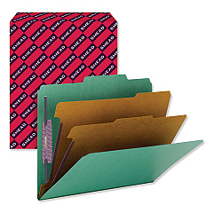Smead Six-Section Pressboard Top Tab Classification Folders with SafeSHIELD Fasteners, 2 Dividers, Letter Size, Green, 10/Box (14033)