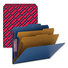 Smead Six-Section Pressboard Top Tab Classification Folders with SafeSHIELD Fasteners, 2 Dividers, Letter Size, Dark Blue, 10/Box (14032)