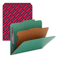 Smead Four-Section Pressboard Top Tab Classification Folders with SafeSHIELD Fasteners, 1 Divider, Letter Size, Green, 10/Box (13733)