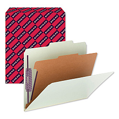 Smead Pressboard Classification Folders with SafeSHIELD Coated Fasteners, 2/5 Cut, 1 Divider, Letter Size, Gray-Green, 10/Box (13776)