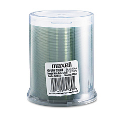 Maxell CD-R Printable Recordable Disc, 700 MB/80 min, 48x, Spindle, Matte White, 100/Pack (648720)