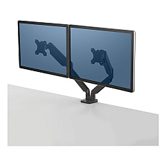 Fellowes Platinum Series Dual Monitor Arm for 27" Monitors, 360 deg Rotation, +85 deg/-20 deg Tilt, 360 deg Pan, Black, Supports 20 lb (8042501)