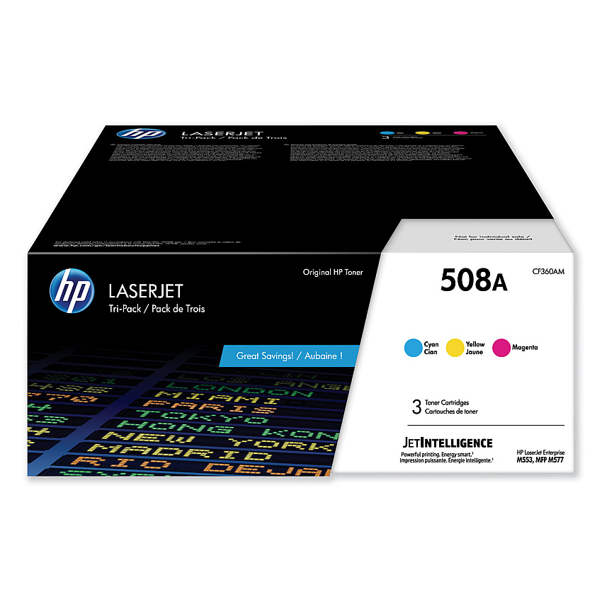 HP 508A CF360AM Cyan, Magenta, Yellow Toner Cartridge 3-pack
