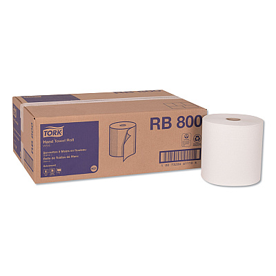 Tork Advanced Hardwound Roll Towel, 1-Ply, 7.88" x 800 ft, White, 6 Rolls/Carton (RB800)