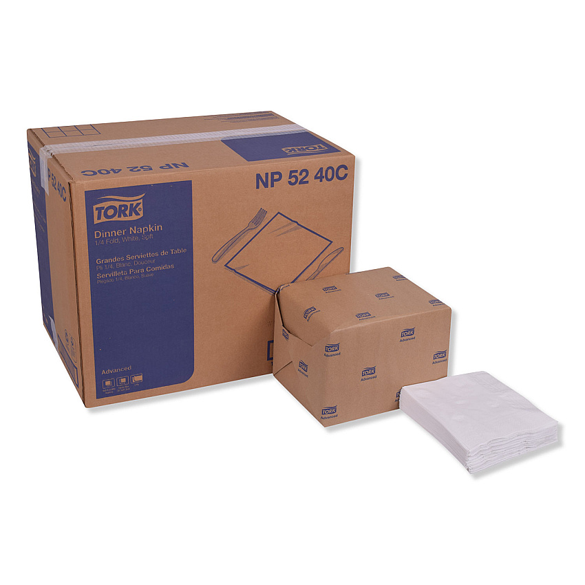 Tork Advanced Dinner Napkins, 2-Ply, 15" x 16.25", White, 375/Pack, 8 Packs/Carton (NP5240C)