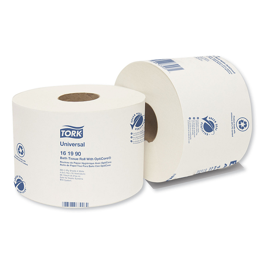 Tork Universal Bath Tissue Roll with OptiCore, Septic Safe, 2-Ply, White, 865 Sheets/Roll, 36/Carton (161990)