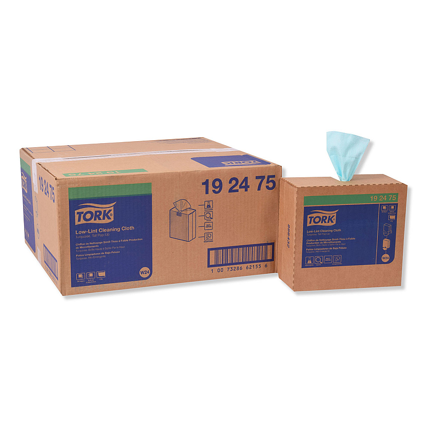 Tork Low-Lint Cleaning Cloth, 9 x 16.5, Turquoise, 100/Box, 8 Boxes/Carton (192475)