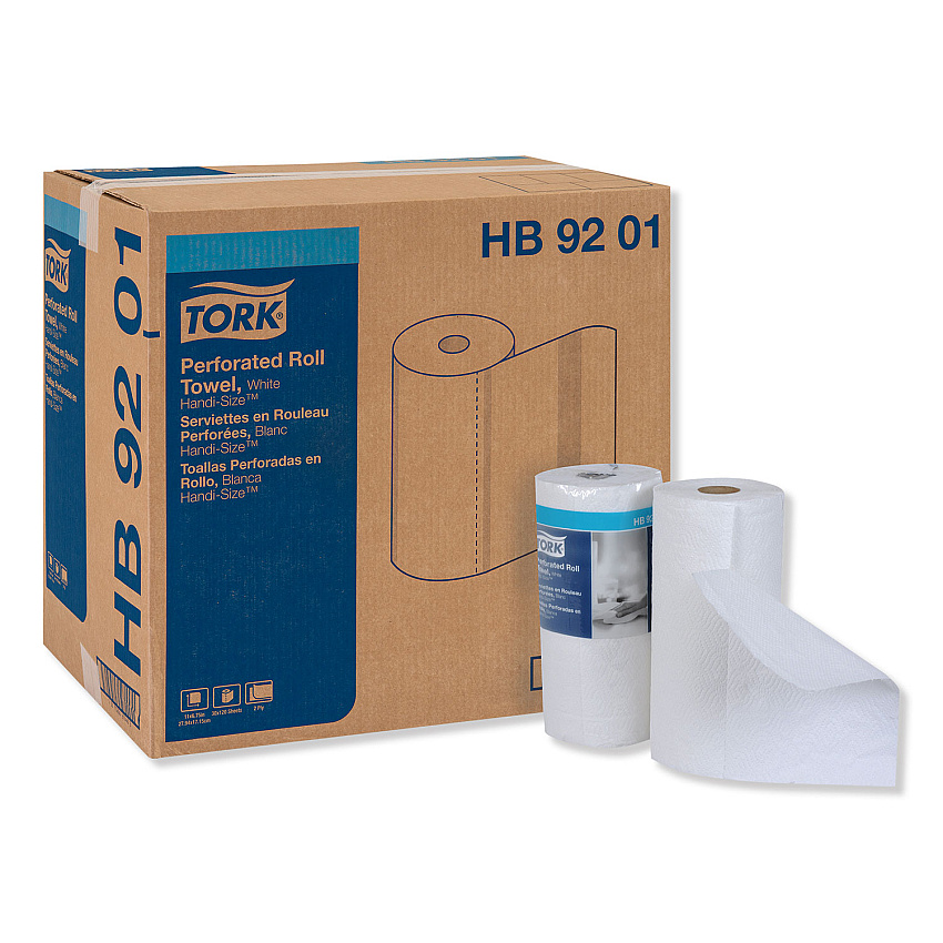 Tork Handi-Size Perforated Kitchen Roll Towel, 2-Ply, 11 x 6.75, White, 120/Roll, 30/Carton (HB9201)