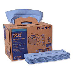 Tork Industrial Paper Wiper, 4-Ply, 12.8 x 16.5, Blue, 180/Carton (13247501)