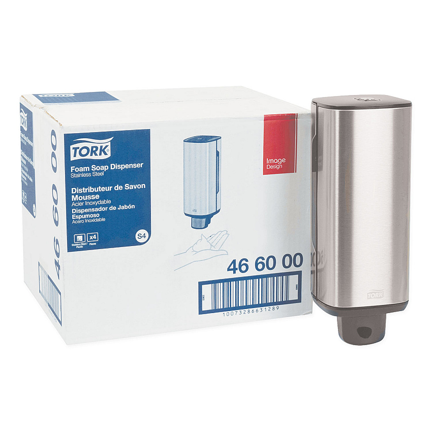 Tork Foam Skincare Manual Dispenser, 1 L Bottle; 33 oz Bottle, 4.25 x 4.25 x 11.38, Stainless Steel (466000)