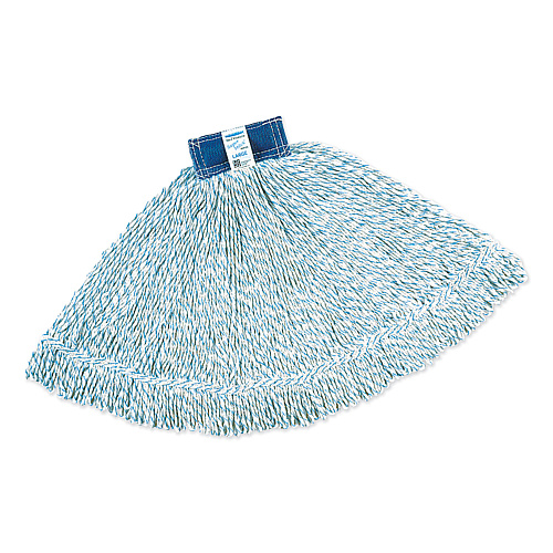 Rubbermaid Commercial Super Stitch Finish Mops, Cotton/Synthetic, White, Large, 1-in. Blue Headband (D513)