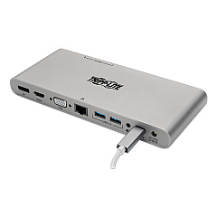 Tripp Lite USB Type-C Docking Station, 3.5mm/Displayport/HDMI/RJ45/Thunderbolt 3/USB A/USB C/VGA, Silver (U442DOCK4S)