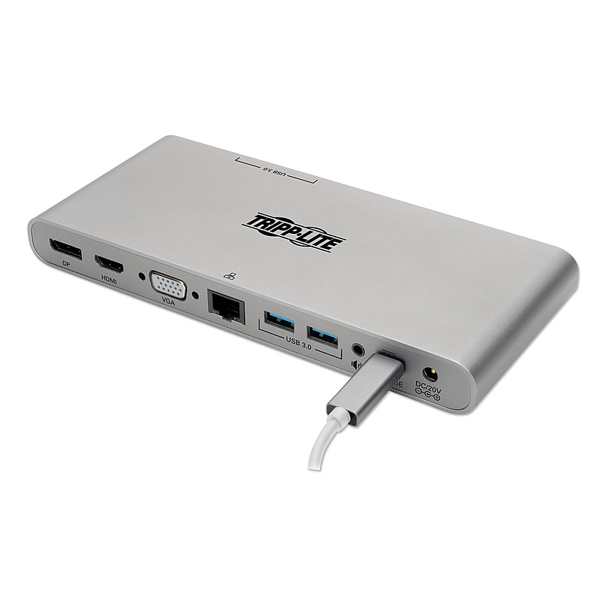 Tripp Lite USB Type-C Docking Station, 3.5mm/Displayport/HDMI/RJ45/Thunderbolt 3/USB A/USB C/VGA, Silver (U442DOCK4S)