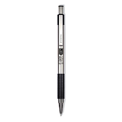 Zebra F-301 Ballpoint Pen, Retractable, Bold 1.6 mm, Black Ink, Stainless Steel/Black Barrel, 2/Pack (27312)