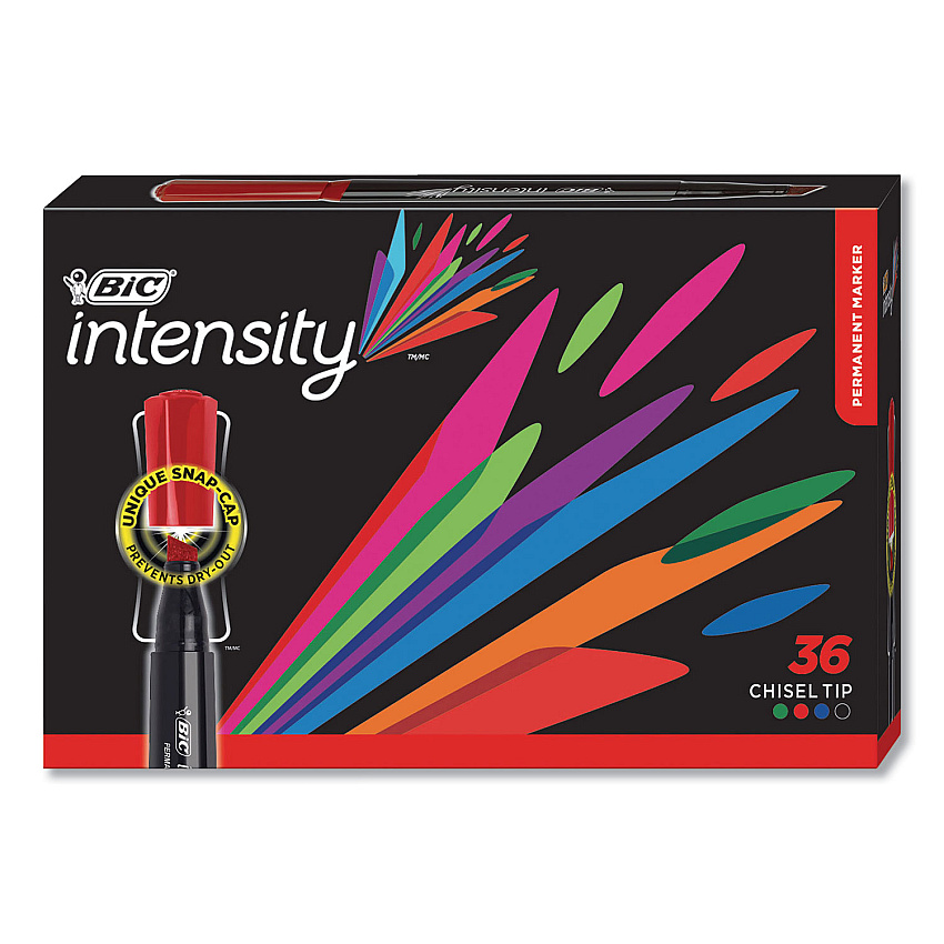BIC Intensity Chisel Tip Permanent Marker Value Pack, Broad Chisel Tip, Assorted Colors, 36/Pack (GPMM36AST)