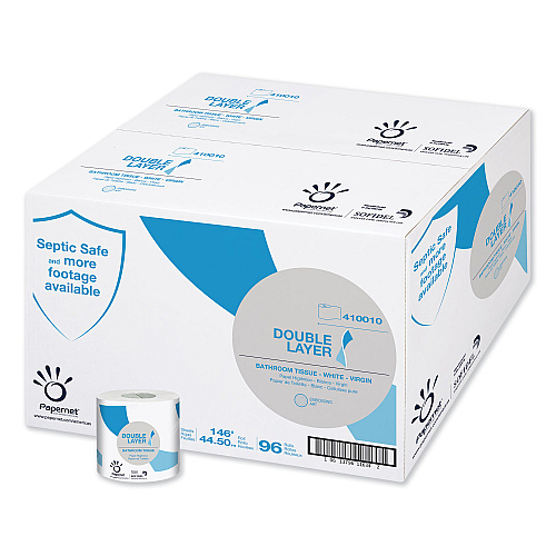 Papernet Double Layer Toilet Tissue, Septic Safe, 1-Ply, White, Pure Cellulose, 4" x 146 ft, 500 Sheets/Roll, 96 Rolls/Carton (410010)