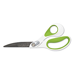 Westcott CarboTitanium Bonded Scissors, 9" Long, 4.5" Cut Length, White/Green Bent Handle (16445)