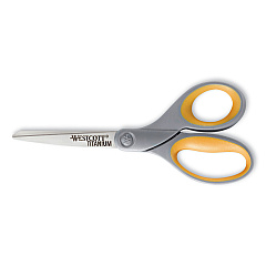 Westcott Titanium Bonded Scissors, 8" Long, 3.5" Cut Length, Gray/Yellow Straight Handle (13529)