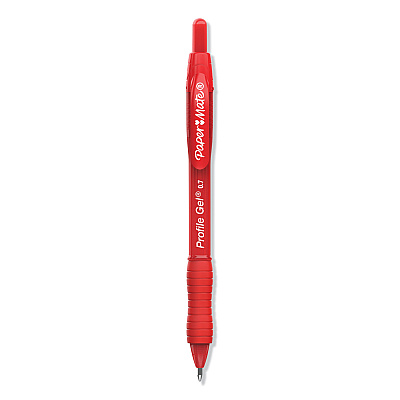 Paper Mate Profile Gel Pen, Retractable, Medium 0.7 mm, Red Ink, Translucent Red Barrel, Dozen (2095463)