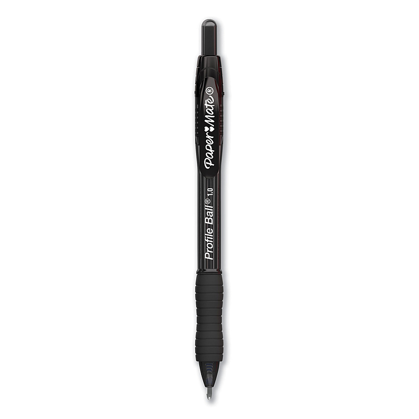 Paper Mate Profile Ballpoint Pen, Retractable, Medium 1 mm, Black Ink, Translucent Black Barrel, Dozen (2095470)