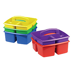 Storex Small Art Caddies, 3 Sections, 9.25" x 9.25" x 5.25", Assorted Colors, 5/Pack (00941U06C)
