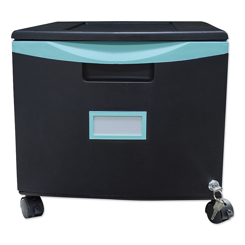 Storex Single-Drawer Mobile Filing Cabinet, 1 Legal/Letter-Size File Drawer, Black/Teal, 14.75" x 18.25" x 12.75" (61270U01C)