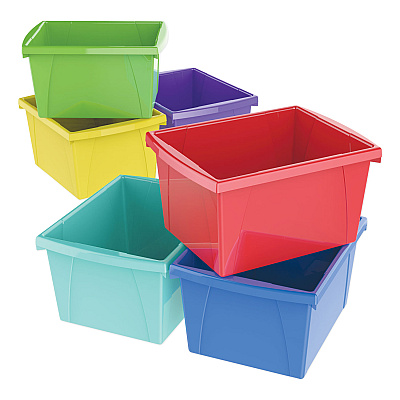 Storex Storage Bins, 4 gal, 10" x 12.63" x 7.75", Randomly Assorted Colors (61514U06C)