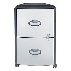 Storex Mobile Filing Cabinet with Metal Siding, 2 Letter-Size File Drawers, Silver/Black, 19" x 15" x 23" (61351U01C)