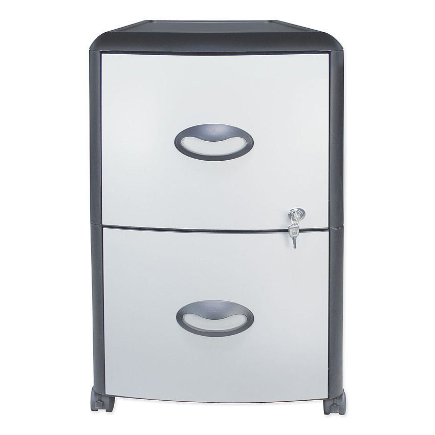 Storex Mobile Filing Cabinet with Metal Siding, 2 Letter-Size File Drawers, Silver/Black, 19" x 15" x 23" (61351U01C)