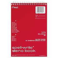 Mead Spell-Write Wirebound Steno Pad, Gregg Rule, Randomly Assorted Cover Colors, 80 White 6 x 9 Sheets (43082)