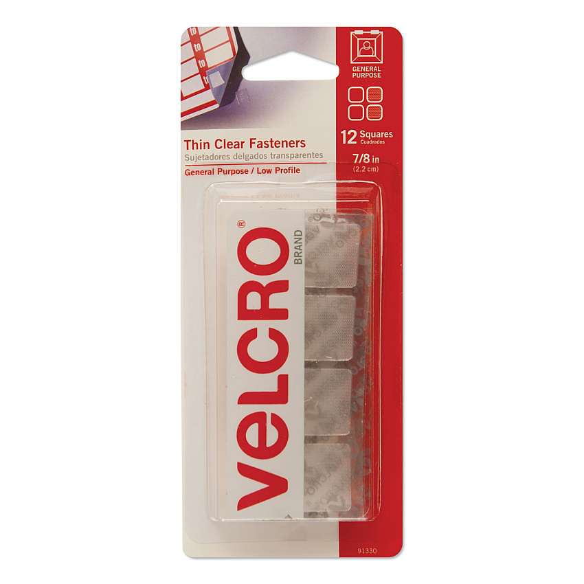 VELCRO Brand Sticky-Back Fasteners, Removable Adhesive, 0.88" x 0.88", Clear, 12/Pack (91330)