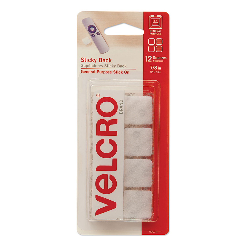 VELCRO Brand Sticky-Back Fasteners, Removable Adhesive, 0.88" x 0.88", White, 12/Pack (90073)