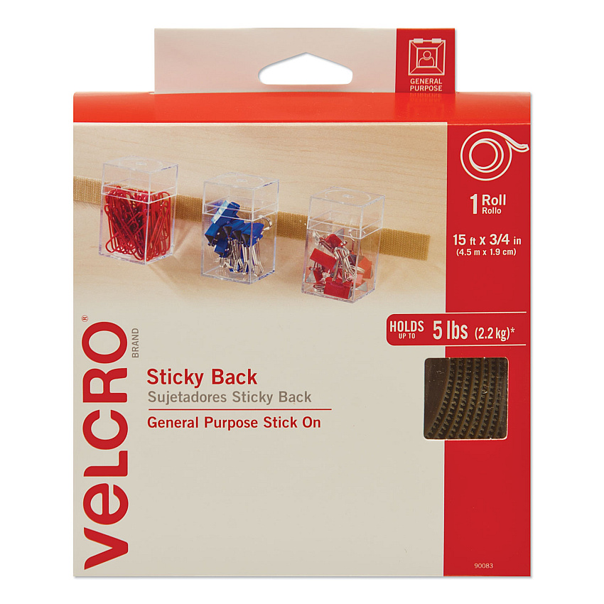 VELCRO Brand Sticky-Back Fasteners with Dispenser, Removable Adhesive, 0.75" x 15 ft, Beige (90083)