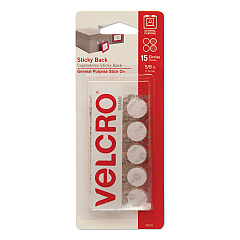 VELCRO Brand Sticky-Back Fasteners, Removable Adhesive, 0.63" dia, White, 15/Pack (90070)