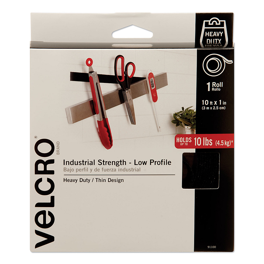 VELCRO Brand Low-Profile Industrial-Strength Heavy-Duty Fasteners, 1" x 10 ft, Black (91100)