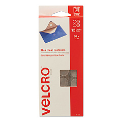 VELCRO Brand Sticky-Back Fasteners, Removable Adhesive, 0.63" dia, Clear, 75/Pack (91302)