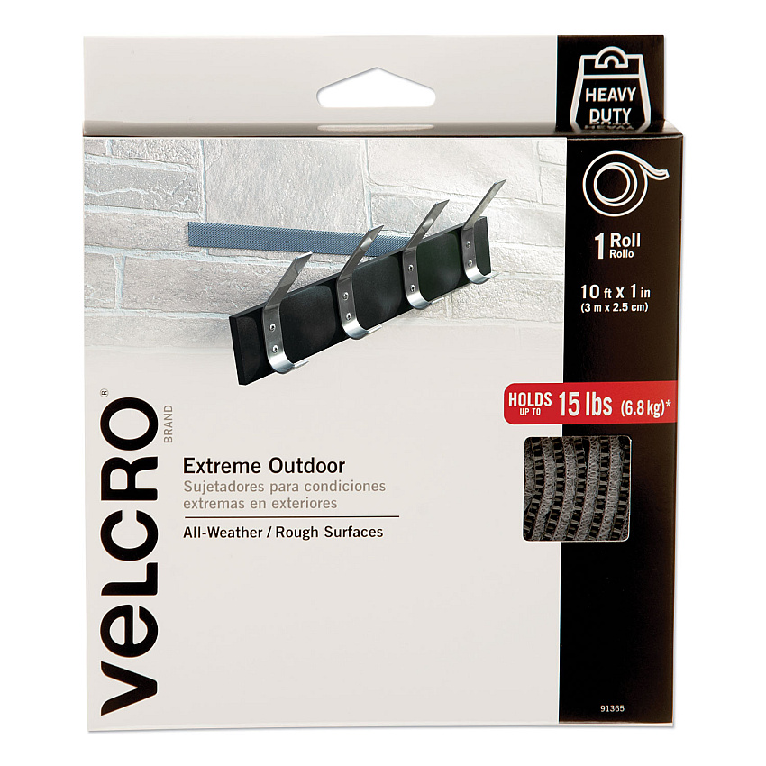 VELCRO Brand Heavy-Duty Fasteners, Extreme Outdoor Performance, 1" x 10 ft, Titanium (91365)