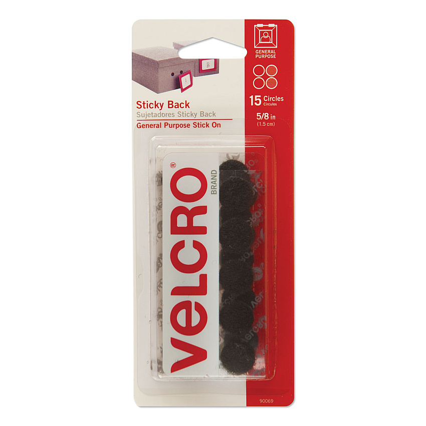 VELCRO Brand Sticky-Back Fasteners, Removable Adhesive, 0.63" dia, Black, 15/Pack (90069)